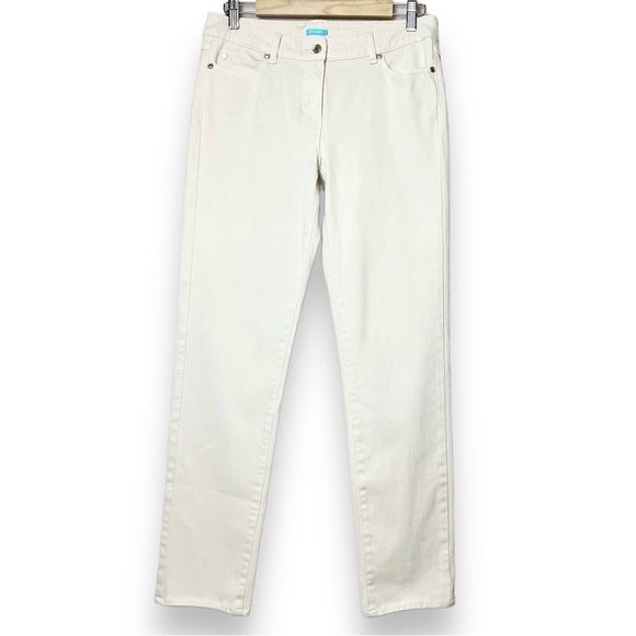 J. McLaughlin Mid Rise Slim Fit Jeans 8 cream ivory beige stretch classic - Picture 1 of 12